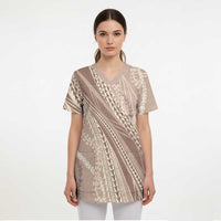 Polynesian Puakeniken Pikake Twisted Lei Scrub Top Beige LT7 - Polynesian Pride