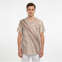 Polynesian Puakeniken Pikake Twisted Lei Scrub Top Beige LT7 - Polynesian Pride