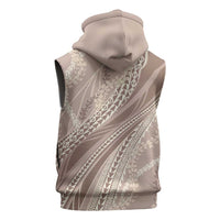 Polynesian Puakeniken Pikake Twisted Lei Sleeveless Hoodie Beige - Polynesian Pride