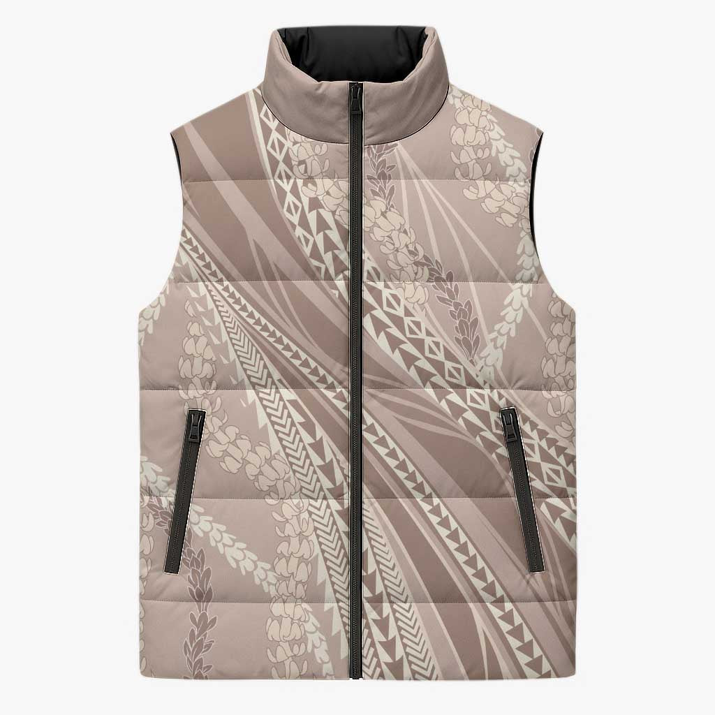 Polynesian Puakeniken Pikake Twisted Lei Sleeveless Puffer Jacket Beige LT7 Unisex Beige - Polynesian Pride