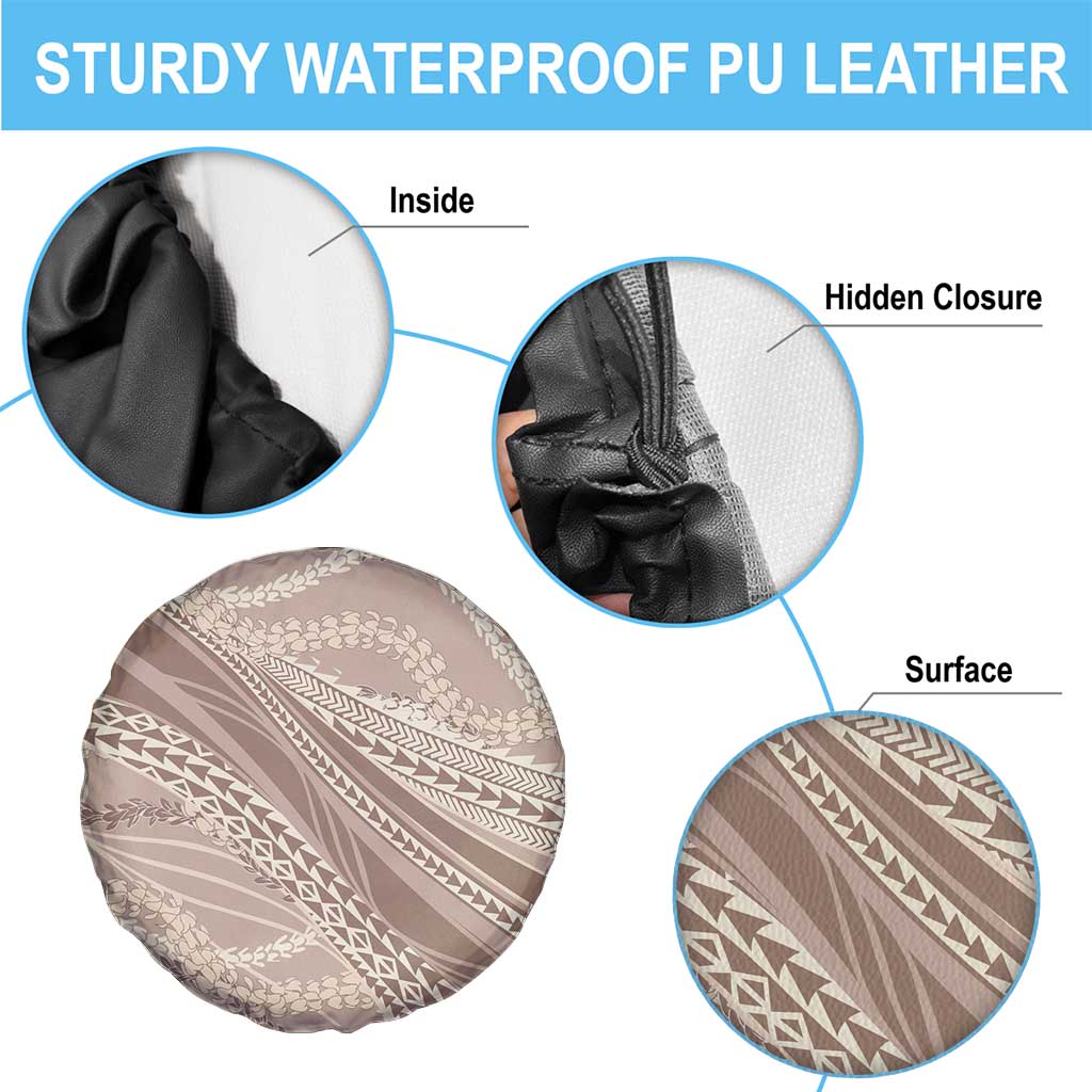 Polynesian Puakeniken Pikake Twisted Lei Spare Tire Cover Beige - Polynesian Pride