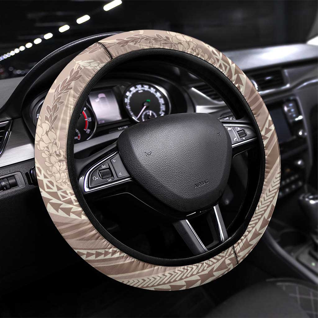 Polynesian Puakeniken Pikake Twisted Lei Steering Wheel Cover Beige - Polynesian Pride