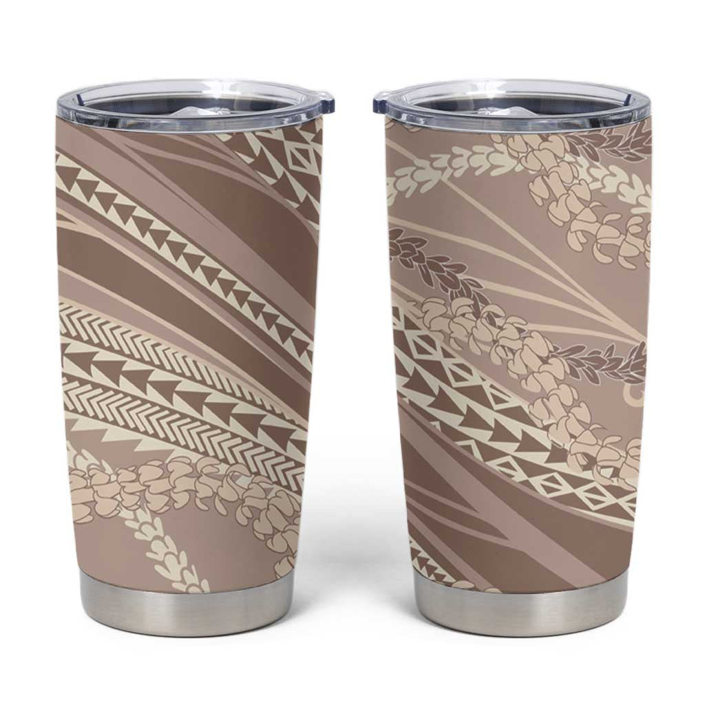 Polynesian Puakeniken Pikake Twisted Lei Tumbler Cup Beige LT7 Beige - Polynesian Pride