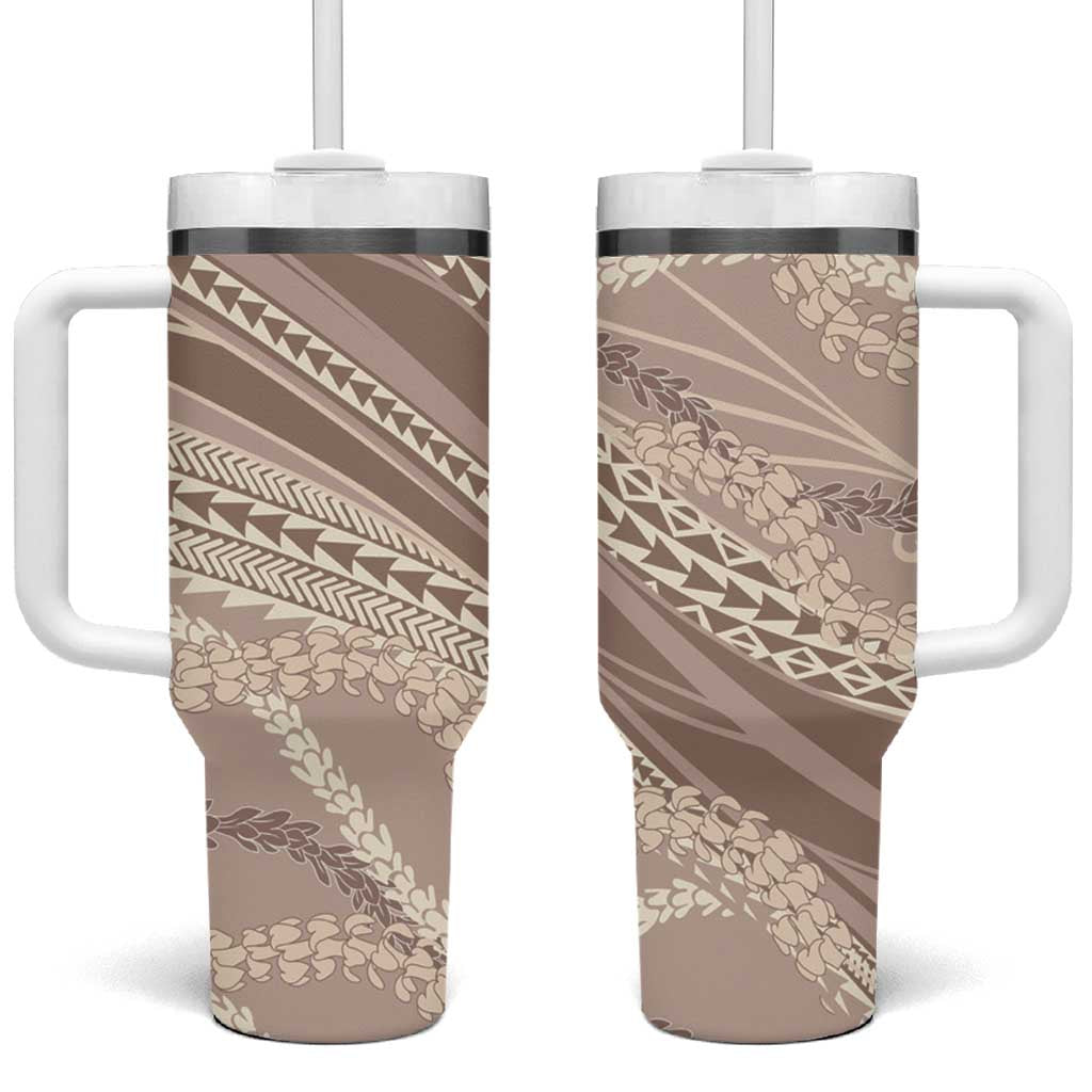 Polynesian Puakeniken Pikake Twisted Lei Tumbler With Handle Beige LT7 One Size: 40 oz Beige - Polynesian Pride