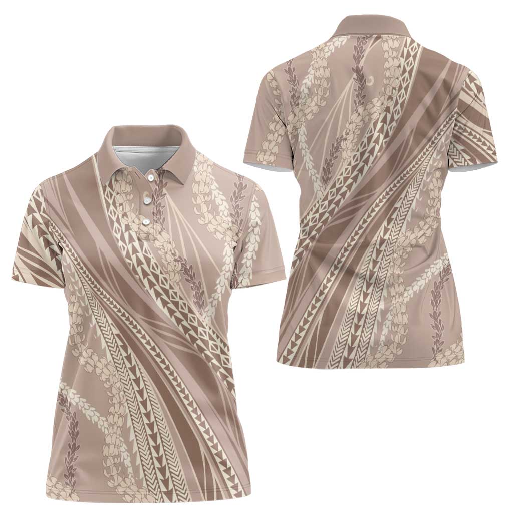Polynesian Puakeniken Pikake Twisted Lei Women Polo Shirt Beige - Polynesian Pride