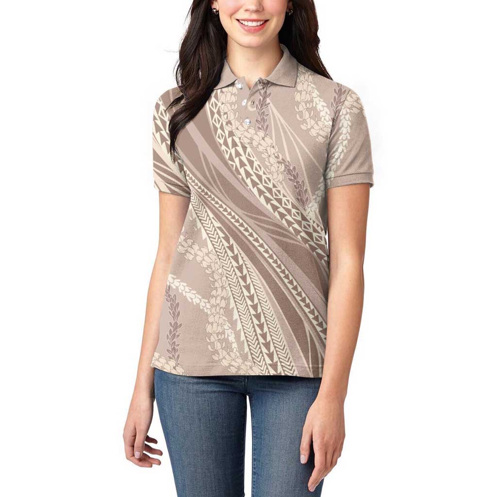 Polynesian Puakeniken Pikake Twisted Lei Women Polo Shirt Beige - Polynesian Pride
