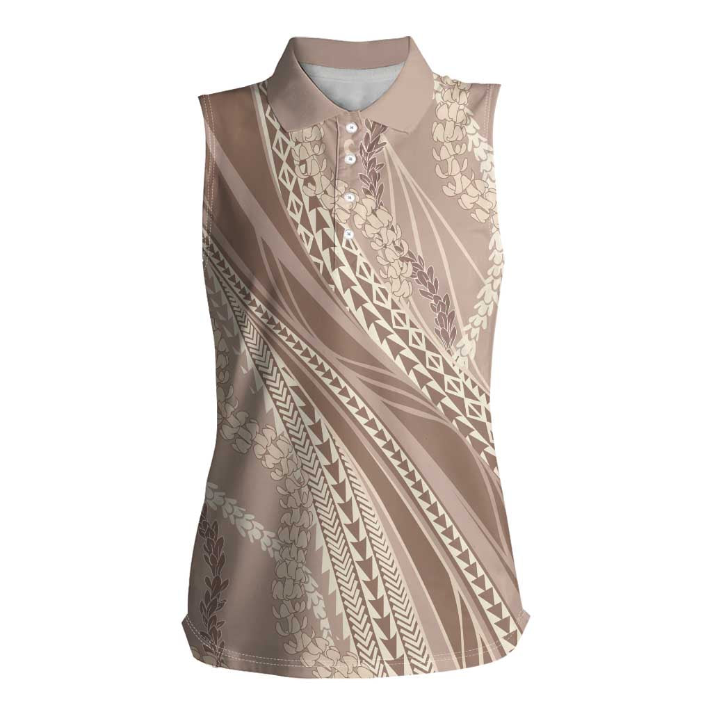 Polynesian Puakeniken Pikake Twisted Lei Women Sleeveless Polo Shirt Beige LT7 Female Beige - Polynesian Pride