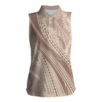 Polynesian Puakeniken Pikake Twisted Lei Women Sleeveless Polo Shirt Beige LT7 Female Beige - Polynesian Pride