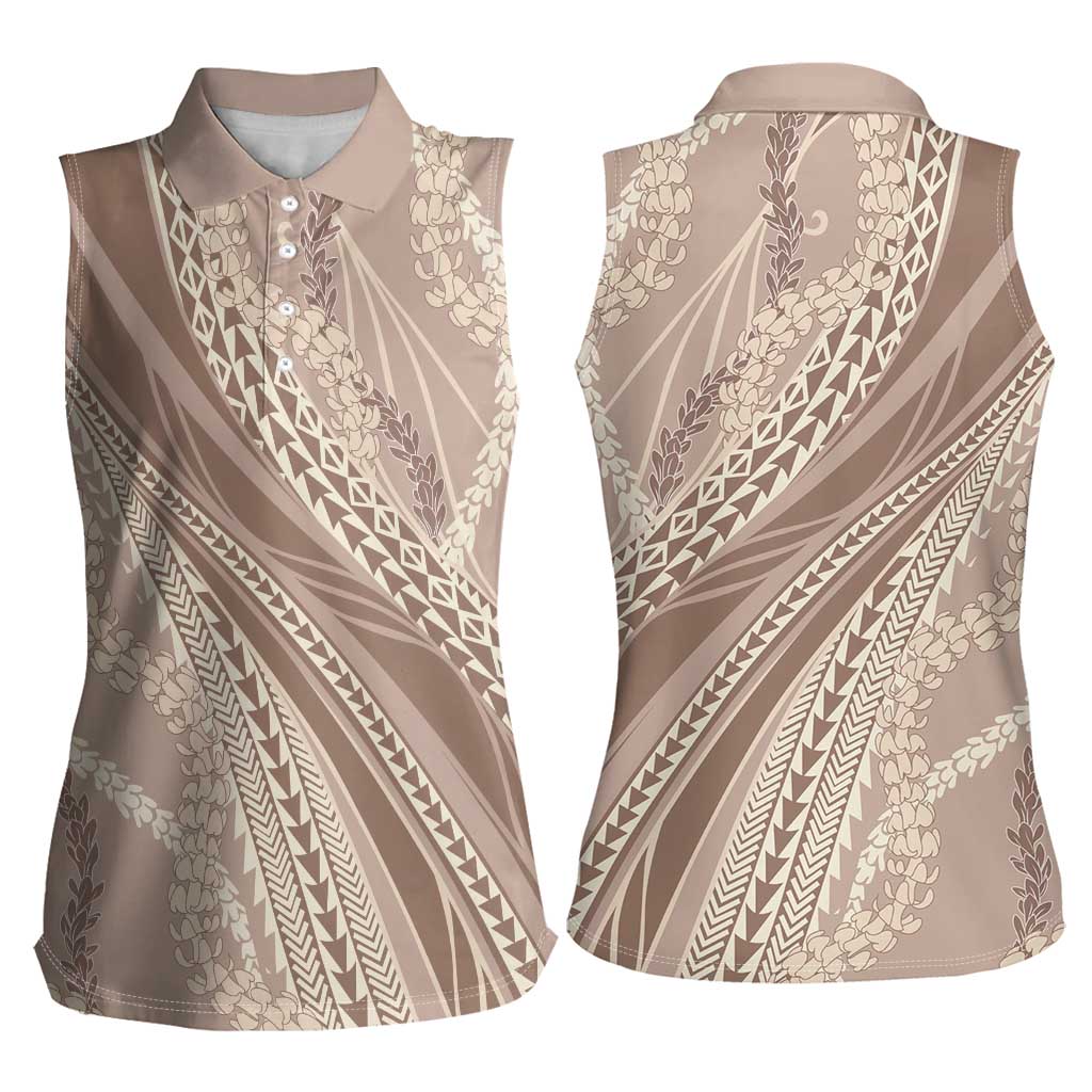 Polynesian Puakeniken Pikake Twisted Lei Women Sleeveless Polo Shirt Beige LT7 - Polynesian Pride