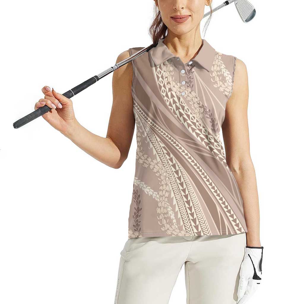 Polynesian Puakeniken Pikake Twisted Lei Women Sleeveless Polo Shirt Beige LT7 - Polynesian Pride
