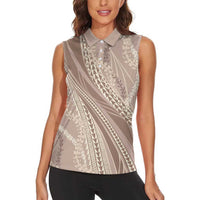 Polynesian Puakeniken Pikake Twisted Lei Women Sleeveless Polo Shirt Beige LT7 - Polynesian Pride