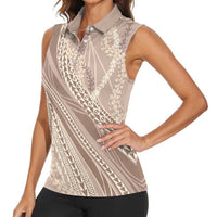Polynesian Puakeniken Pikake Twisted Lei Women Sleeveless Polo Shirt Beige LT7 - Polynesian Pride