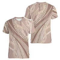 Polynesian Puakeniken Pikake Twisted Lei Women V-Neck T-Shirt Beige - Polynesian Pride