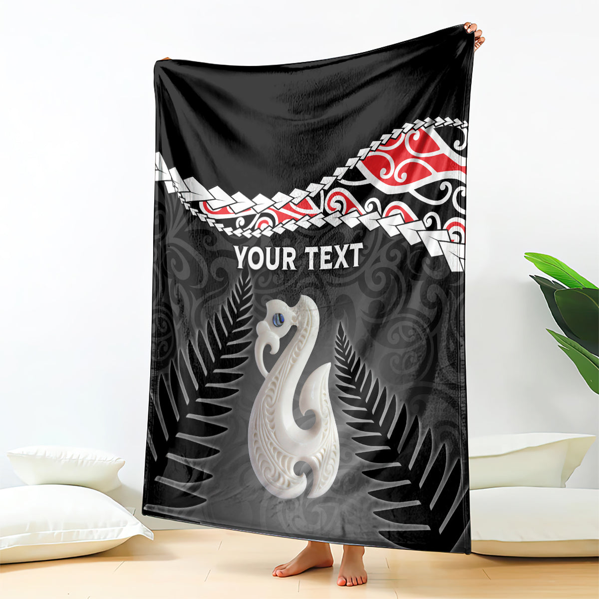 Personalised New Zealand Maori Blanket Manaia Mix Koru LT7 Black - Polynesian Pride