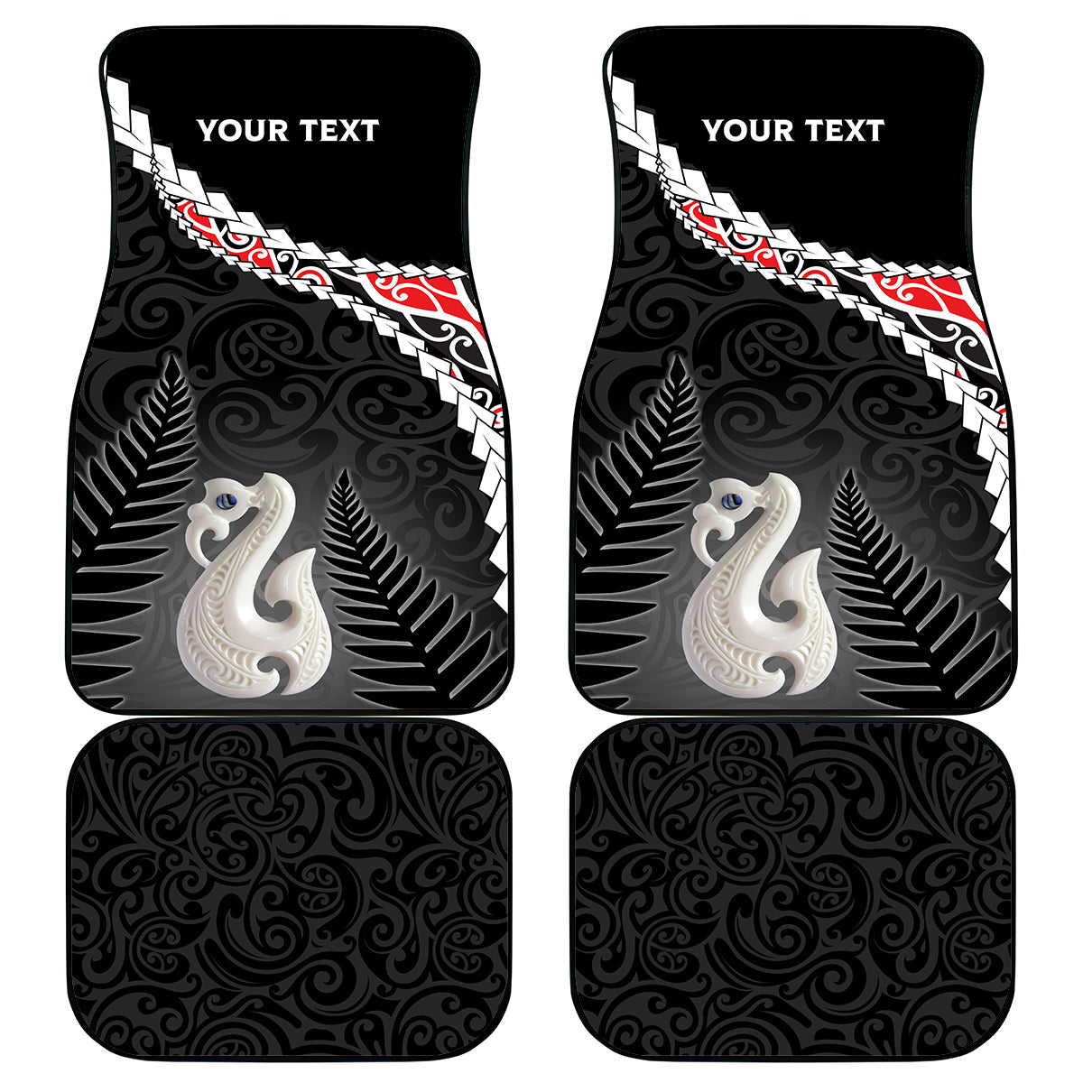 Personalised New Zealand Maori Car Mats Manaia Mix Koru LT7 Black - Polynesian Pride