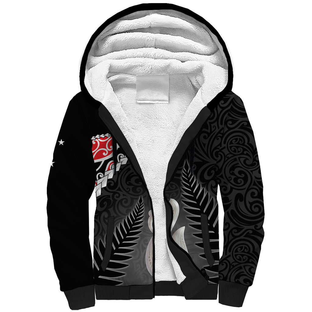 Personalised New Zealand Maori Sherpa Hoodie Manaia Mix Koru LT7 Unisex Black - Polynesian Pride