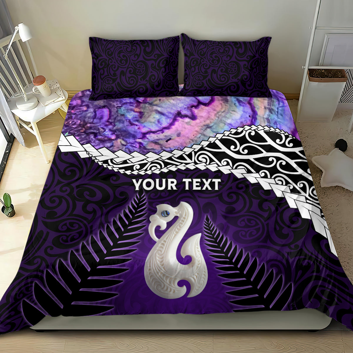 Personalised New Zealand Maori Bedding Set Manaia Paua Shell Purple LT7 - Polynesian Pride