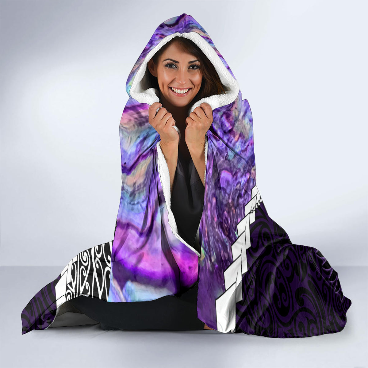 Personalised New Zealand Maori Hooded Blanket Manaia Paua Shell Purple LT7 - Polynesian Pride