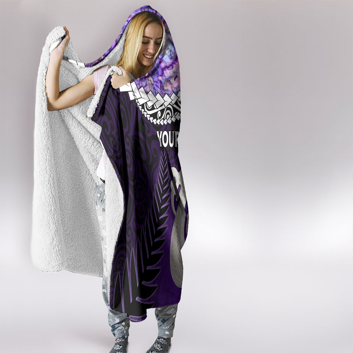 Personalised New Zealand Maori Hooded Blanket Manaia Paua Shell Purple LT7 - Polynesian Pride