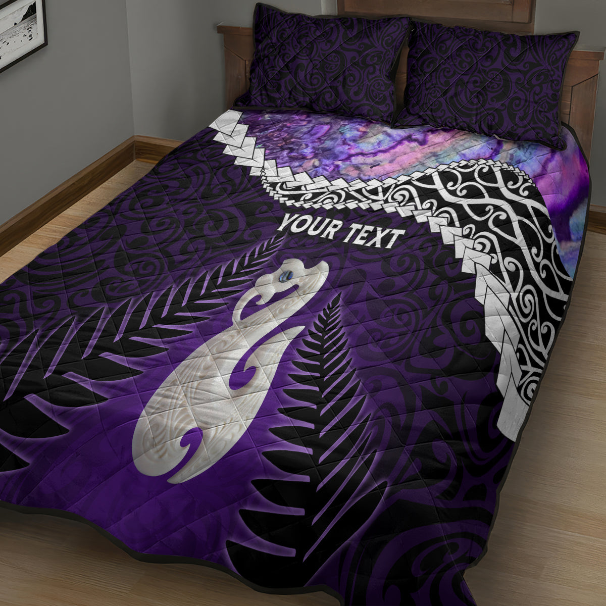 Personalised New Zealand Maori Quilt Bed Set Manaia Paua Shell Purple LT7 - Polynesian Pride