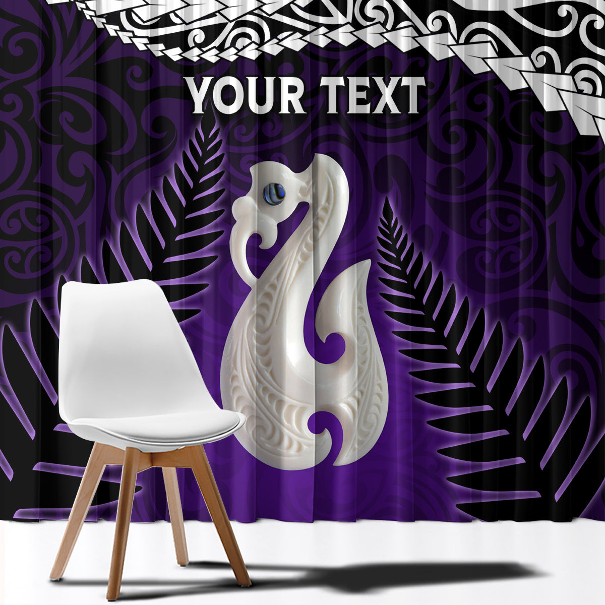 Personalised New Zealand Maori Window Curtain Manaia Paua Shell Purple LT7 - Polynesian Pride