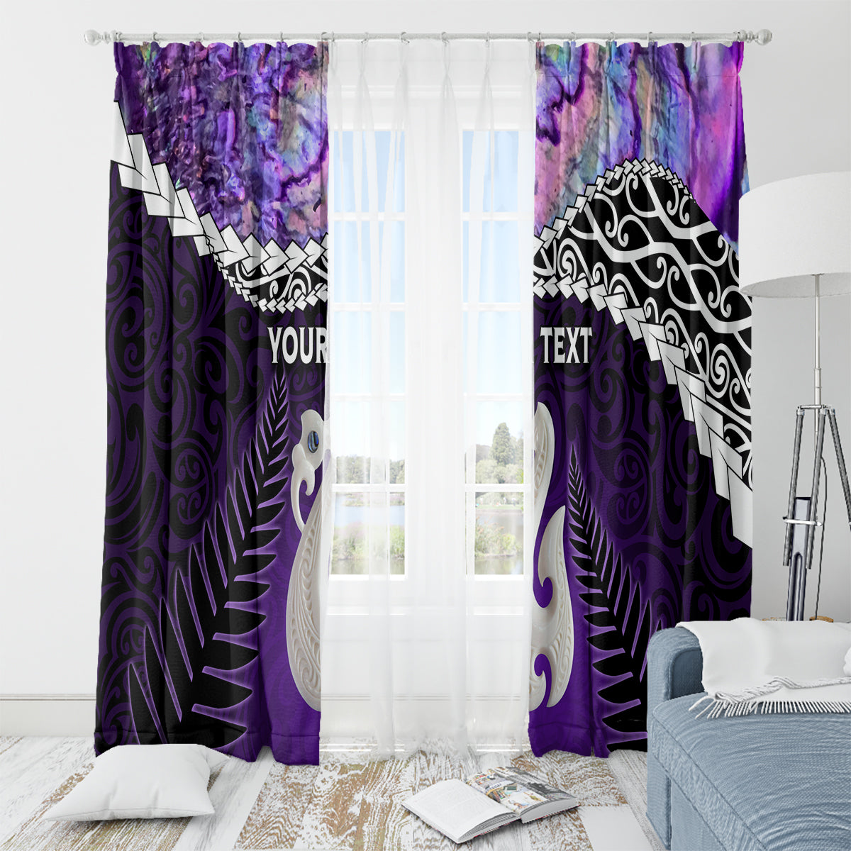 Personalised New Zealand Maori Window Curtain Manaia Paua Shell Purple LT7 - Polynesian Pride