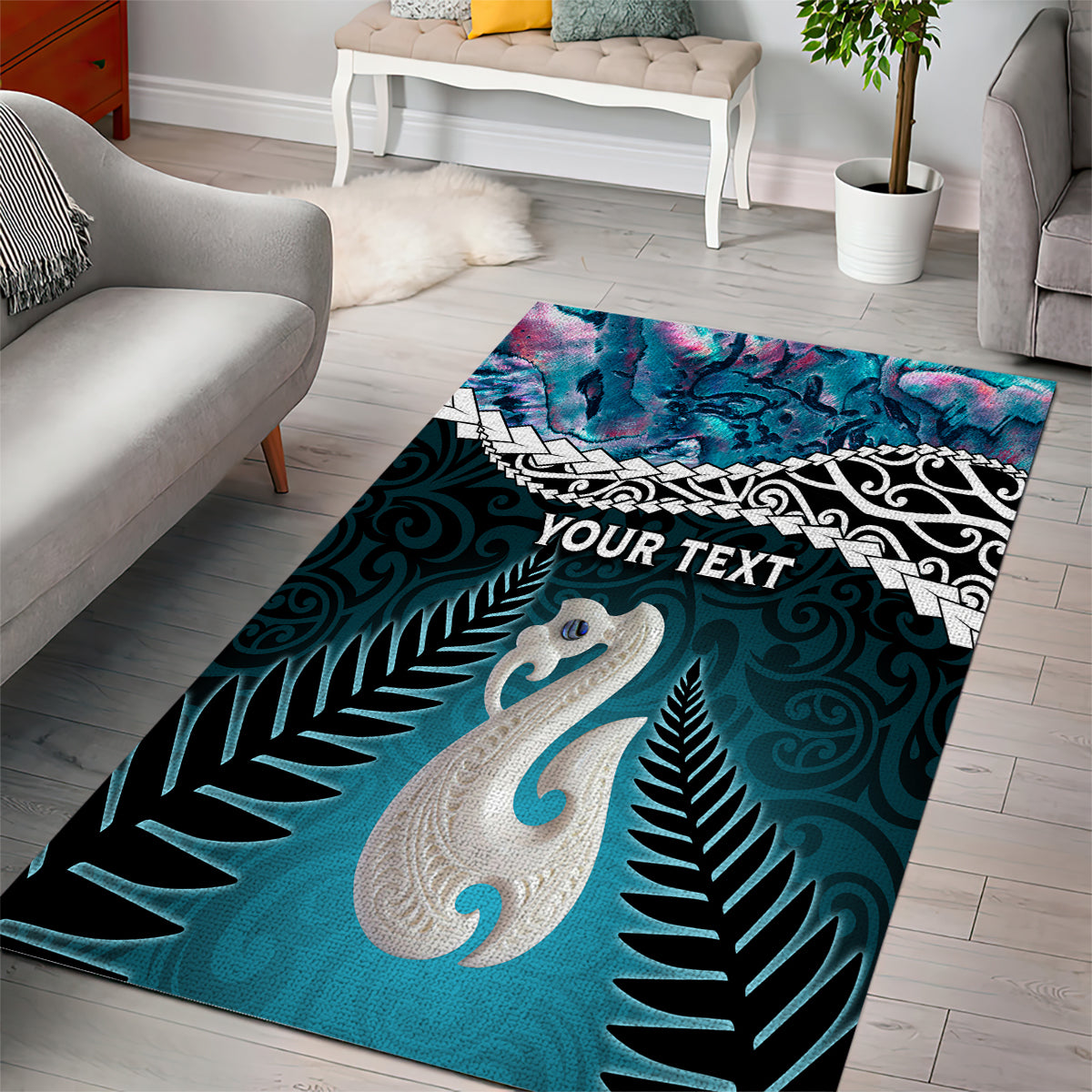 Personalised New Zealand Maori Area Rug Manaia Paua Shell Turquoise LT7 - Polynesian Pride