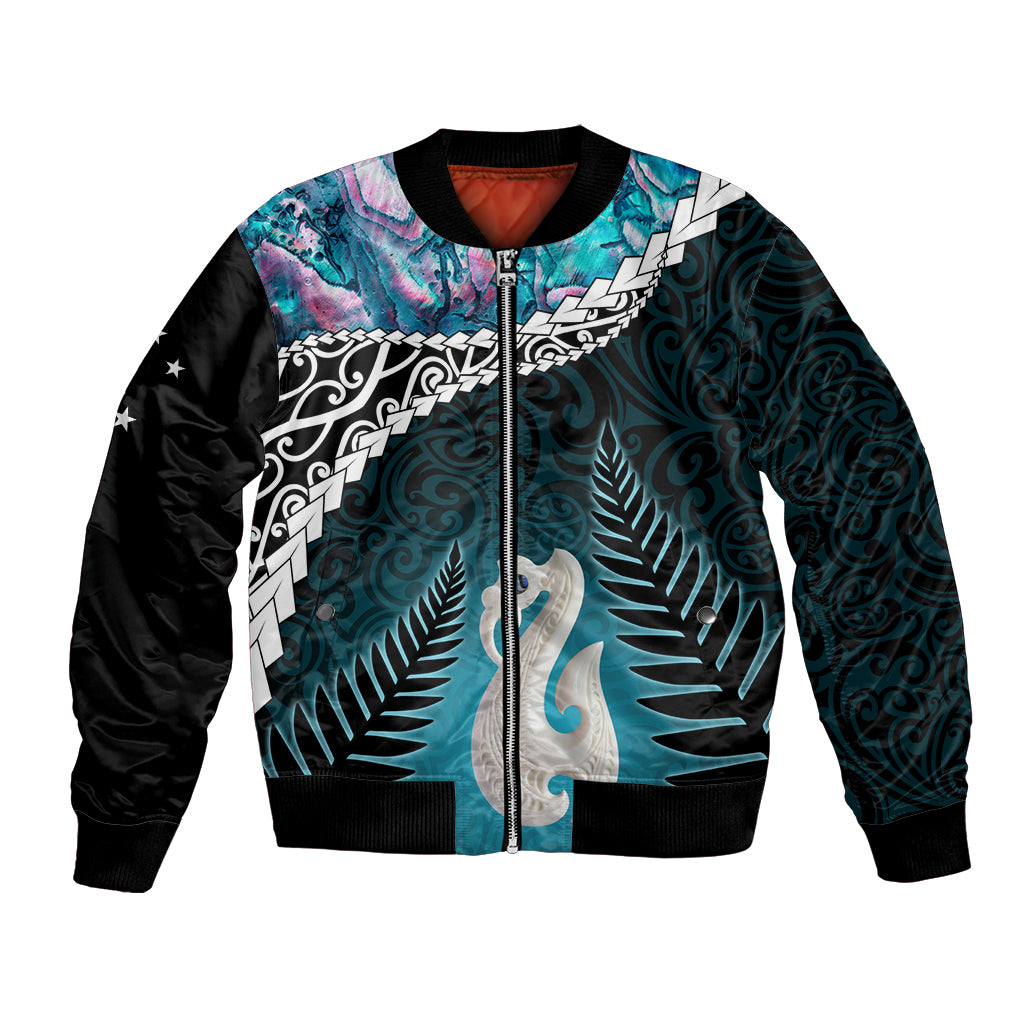 Personalised New Zealand Maori Bomber Jacket Manaia Paua Shell Turquoise LT7 Unisex Turquoise - Polynesian Pride