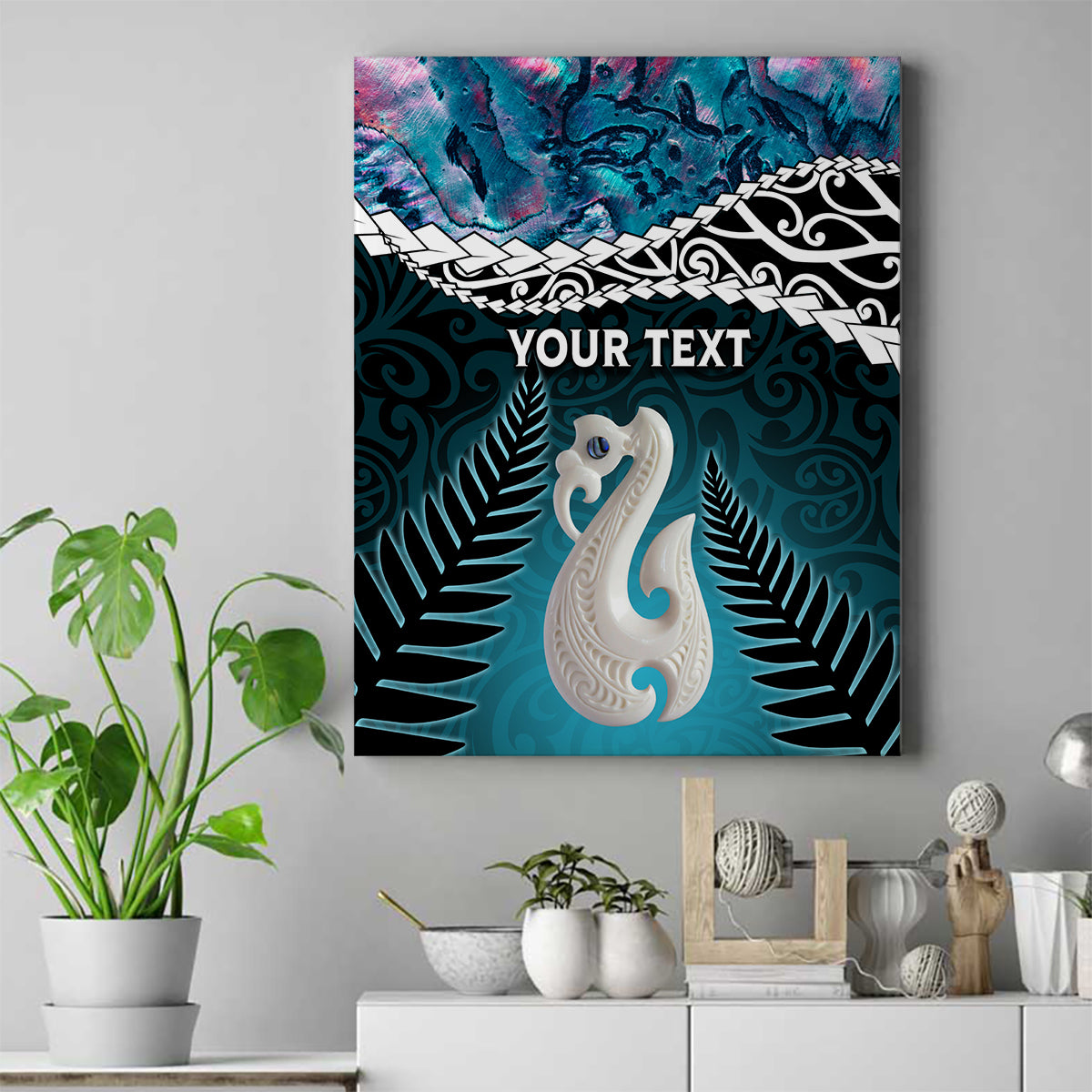 Personalised New Zealand Maori Canvas Wall Art Manaia Paua Shell Turquoise LT7 Turquoise - Polynesian Pride