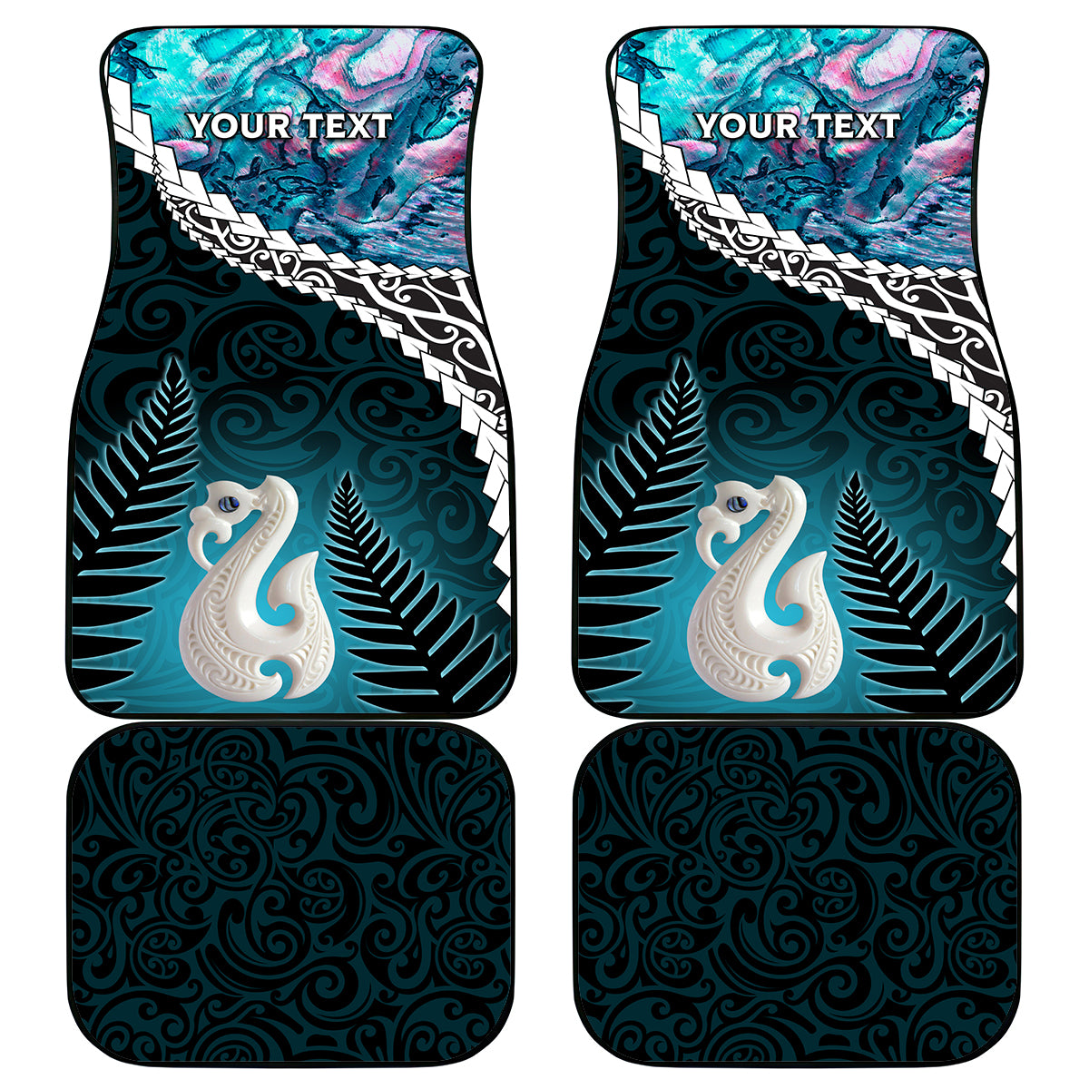 Personalised New Zealand Maori Car Mats Manaia Paua Shell Turquoise LT7 Turquoise - Polynesian Pride