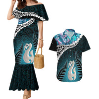 Personalised New Zealand Maori Couples Matching Mermaid Dress and Hawaiian Shirt Manaia Paua Shell Turquoise LT7 Turquoise - Polynesian Pride