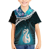 Personalised New Zealand Maori Family Matching Summer Maxi Dress and Hawaiian Shirt Manaia Paua Shell Turquoise LT7 Son's Shirt Turquoise - Polynesian Pride