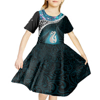Personalised New Zealand Maori Kid Short Sleeve Dress Manaia Paua Shell Turquoise LT7 - Polynesian Pride