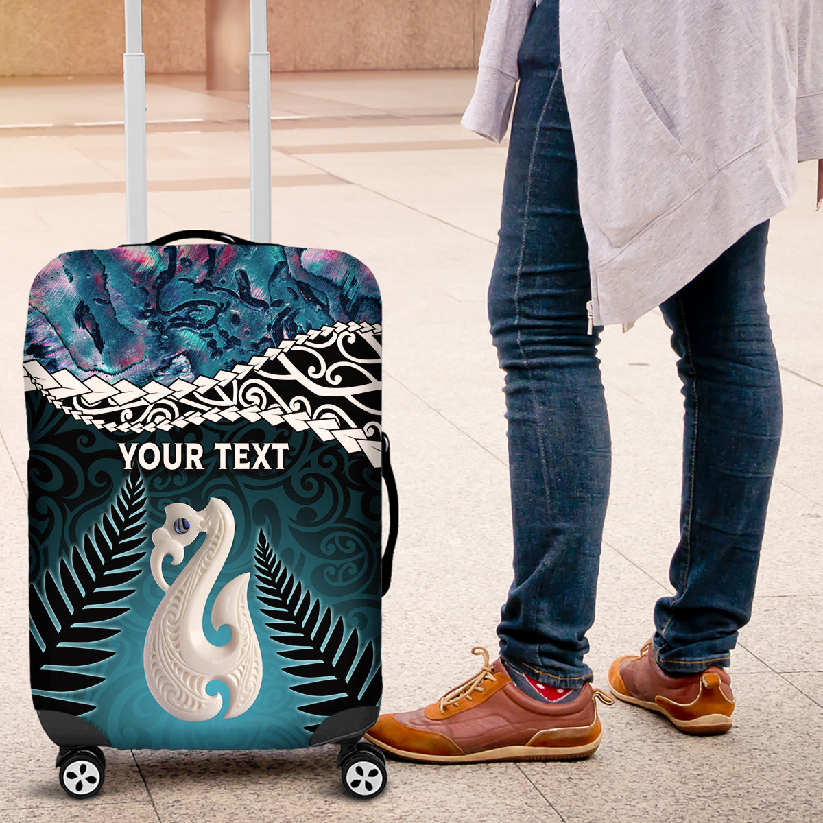 Personalised New Zealand Maori Luggage Cover Manaia Paua Shell Turquoise LT7 Turquoise - Polynesian Pride