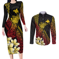Personalized Papua New Guinea Couples Matching Long Sleeve Bodycon Dress and Long Sleeve Button Shirt Kundu Drum Carving Motifs