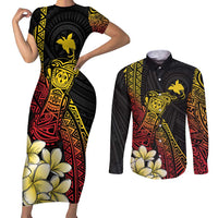Personalized Papua New Guinea Couples Matching Short Sleeve Bodycon Dress and Long Sleeve Button Shirt Kundu Drum Carving Motifs