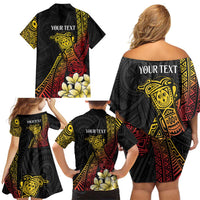 Personalized Papua New Guinea Family Matching Off Shoulder Short Dress and Hawaiian Shirt Kundu Drum Carving Motifs