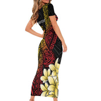 Personalized Papua New Guinea Family Matching Short Sleeve Bodycon Dress and Hawaiian Shirt Kundu Drum Carving Motifs