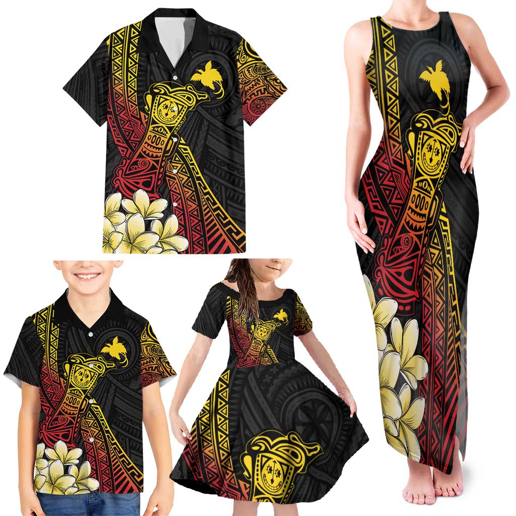Personalized Papua New Guinea Family Matching Tank Maxi Dress and Hawaiian Shirt Kundu Drum Carving Motifs