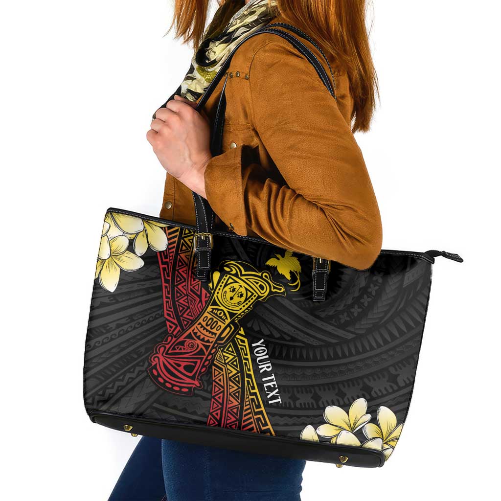 Personalized Papua New Guinea Leather Tote Bag Kundu Drum Carving Motifs