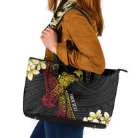 Personalized Papua New Guinea Leather Tote Bag Kundu Drum Carving Motifs