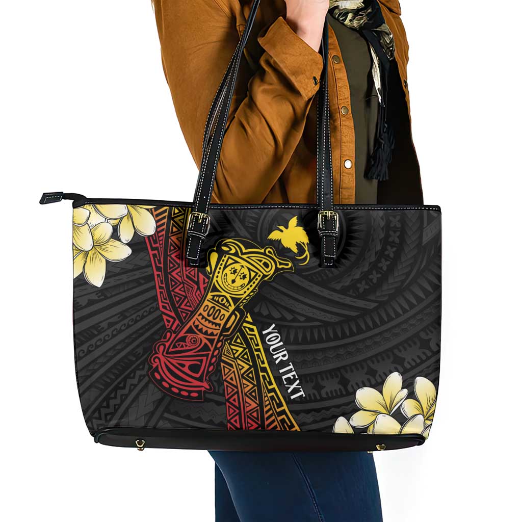 Personalized Papua New Guinea Leather Tote Bag Kundu Drum Carving Motifs