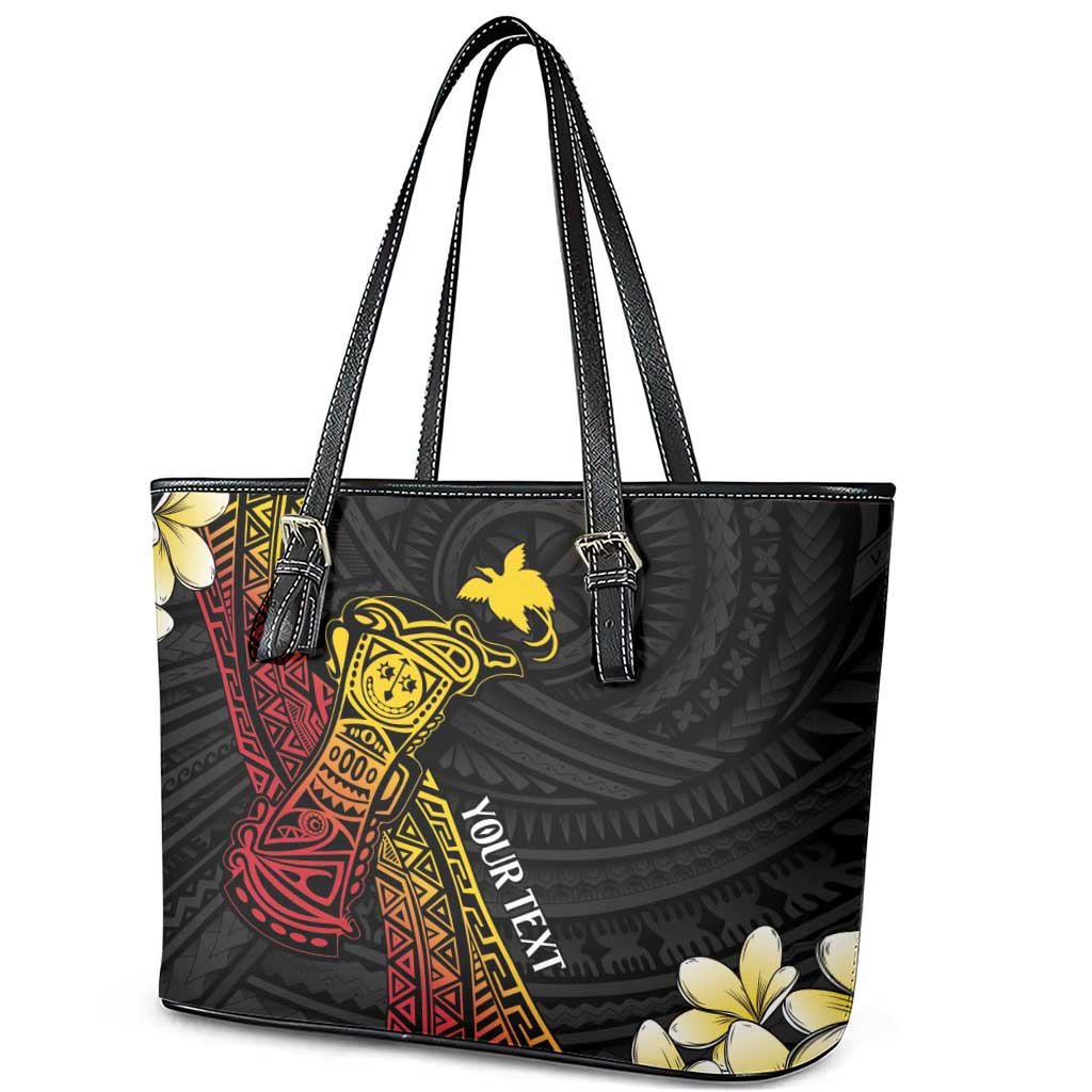 Personalized Papua New Guinea Leather Tote Bag Kundu Drum Carving Motifs