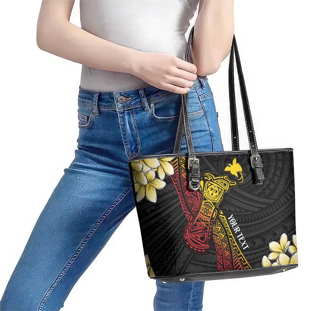 Personalized Papua New Guinea Leather Tote Bag Kundu Drum Carving Motifs