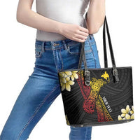 Personalized Papua New Guinea Leather Tote Bag Kundu Drum Carving Motifs