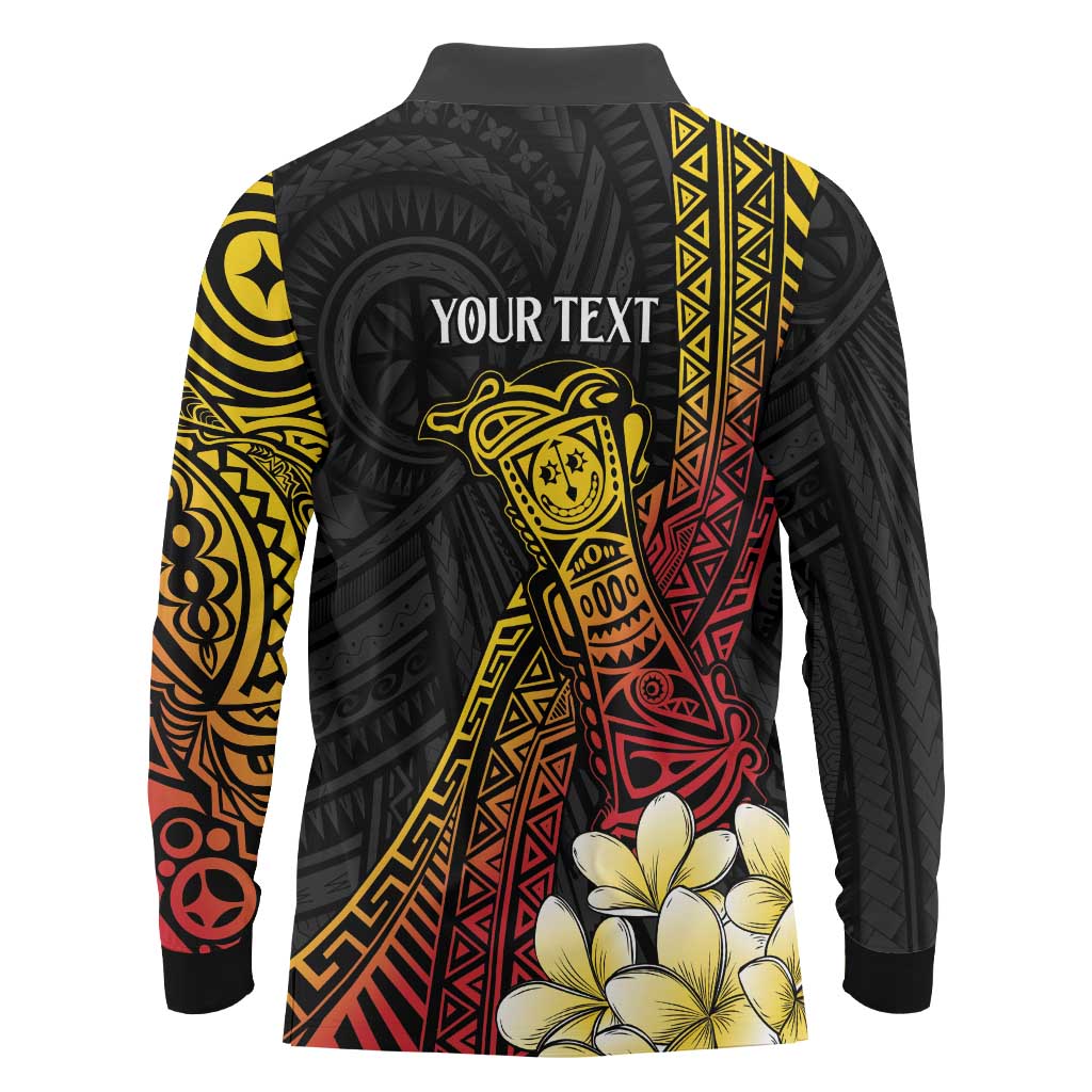 Personalized Papua New Guinea Long Sleeve Polo Shirt Kundu Drum Carving Motifs