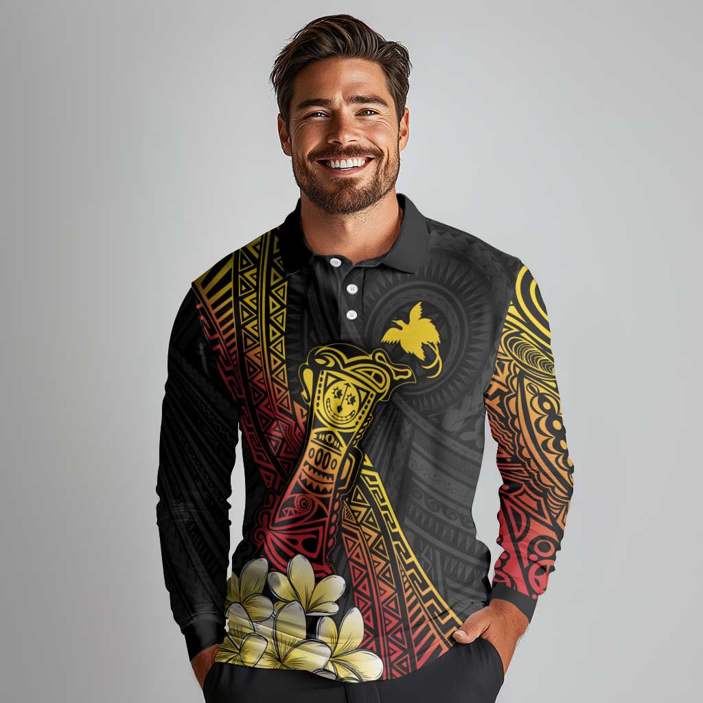 Personalized Papua New Guinea Long Sleeve Polo Shirt Kundu Drum Carving Motifs
