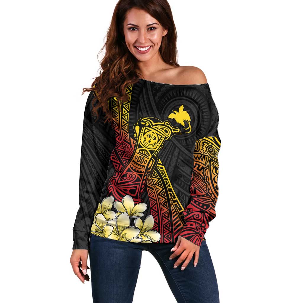 Personalized Papua New Guinea Off Shoulder Sweater Kundu Drum Carving Motifs