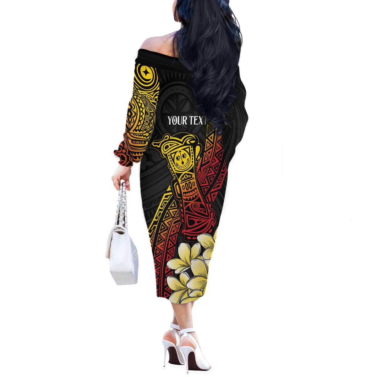 Personalized Papua New Guinea Off The Shoulder Long Sleeve Dress Kundu Drum Carving Motifs