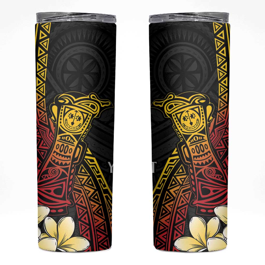 Personalized Papua New Guinea Skinny Tumbler Kundu Drum Carving Motifs LT7 Black - Polynesian Pride